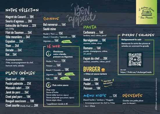 La carte du restaurant - Plateau